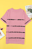 Pink Green/Pink/Gray/Black Tie-dye Stripe Casual T-Shirt LC2521960-10