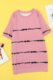 Pink Green/Pink/Gray/Black Tie-dye Stripe Casual T-Shirt LC2521960-10