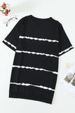 Black Green/Pink/Gray/Black Tie-dye Stripe Casual T-Shirt LC2521960-2