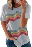 Gray Black/Blue/Green/Gray Colorful Wavy Stripes Print Short Sleeve Tee LC2521961-11