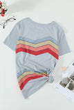 Gray Black/Blue/Green/Gray Colorful Wavy Stripes Print Short Sleeve Tee LC2521961-11