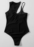 Black Women's Swimsuits Solid Padded Sleeveless Round Neck Adjustable Wire-free Sexy Summer One-piece Suit LC44784-2