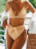 Bikini da donna a righe spaghetti imbottiti con nodo cut-out regolabile bikini senza fili