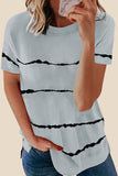 Gray Green/Pink/Gray/Black Tie-dye Stripe Casual T-Shirt LC2521960-11