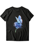 Black Women's T-shirts Dandelion & Butterfly Print T-shirt LC2527758-2