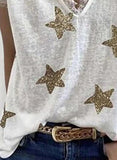 White Women's T-shirts Star Print Lace Trim T-shirt LC2529015-1