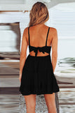 Black White/Black/Red/Yellow/Pink Spaghetti Straps V Neck Lace Bodice Ruffled Mini Dress LC225156-2