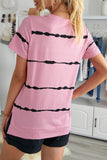 Pink Green/Pink/Gray/Black Tie-dye Stripe Casual T-Shirt LC2521960-10