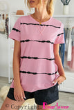 Pink Green/Pink/Gray/Black Tie-dye Stripe Casual T-Shirt LC2521960-10