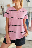 Pink Green/Pink/Gray/Black Tie-dye Stripe Casual T-Shirt LC2521960-10