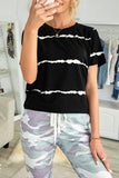 Black Green/Pink/Gray/Black Tie-dye Stripe Casual T-Shirt LC2521960-2