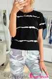 Black Green/Pink/Gray/Black Tie-dye Stripe Casual T-Shirt LC2521960-2