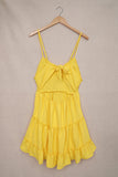 Yellow White/Black/Red/Yellow/Pink Spaghetti Straps V Neck Lace Bodice Ruffled Mini Dress LC225156-7