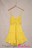 Yellow White/Black/Red/Yellow/Pink Spaghetti Straps V Neck Lace Bodice Ruffled Mini Dress LC225156-7