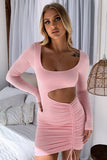 Pink Black/Pink Cut-out Side Shirring Bodycon Mini Dress LC229908-10