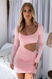 Pink Black/Pink Cut-out Side Shirring Bodycon Mini Dress LC229908-10