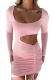 Pink Black/Pink Cut-out Side Shirring Bodycon Mini Dress LC229908-10