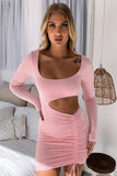 Pink Black/Pink Cut-out Side Shirring Bodycon Mini Dress LC229908-10