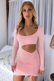 Pink Black/Pink Cut-out Side Shirring Bodycon Mini Dress LC229908-10