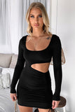 Black Black/Pink Cut-out Side Shirring Bodycon Mini Dress LC229908-2