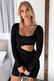 Black Black/Pink Cut-out Side Shirring Bodycon Mini Dress LC229908-2