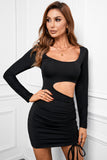 Black Black/Pink Cut-out Side Shirring Bodycon Mini Dress LC229908-2