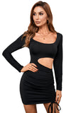 Black Black/Pink Cut-out Side Shirring Bodycon Mini Dress LC229908-2