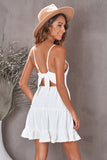 White White/Black/Red/Yellow/Pink Spaghetti Straps V Neck Lace Bodice Ruffled Mini Dress LC225156-1