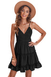 Black White/Black/Red/Yellow/Pink Spaghetti Straps V Neck Lace Bodice Ruffled Mini Dress LC225156-2