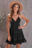 Black White/Black/Red/Yellow/Pink Spaghetti Straps V Neck Lace Bodice Ruffled Mini Dress LC225156-2