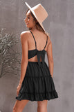 Black White/Black/Red/Yellow/Pink Spaghetti Straps V Neck Lace Bodice Ruffled Mini Dress LC225156-2