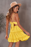 Yellow White/Black/Red/Yellow/Pink Spaghetti Straps V Neck Lace Bodice Ruffled Mini Dress LC225156-7