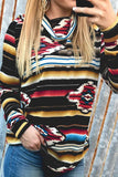 Women's Aztec Print Loose Colorful Striped Long Sleeve top