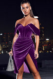 Purple Velvet sexy split gown dress LC2211194-8