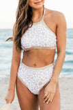 White Leopard/Zebra Print Sleeveless Halter Neck Bikini Swimwear LC433013-1