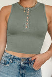 Green Solid Color Buttons Ribbed Cropped Tank Top LC2565100-9