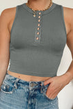 Gray Solid Color Buttons Ribbed Cropped Tank Top LC2565100-11