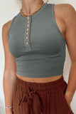 Gray Solid Color Buttons Ribbed Cropped Tank Top LC2565100-11