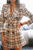 Khaki Double breasted fashion printed Plaid Wool Coat LC8512214-16