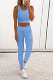 Sky Blue Black/Sky Blue/Blue Crop Yoga Bra and High Waist Leggings Sports Wear LC261330-4