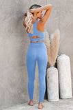 Sky Blue Black/Sky Blue/Blue Crop Yoga Bra and High Waist Leggings Sports Wear LC261330-4