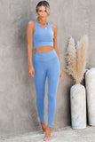 Sky Blue Black/Sky Blue/Blue Crop Yoga Bra and High Waist Leggings Sports Wear LC261330-4