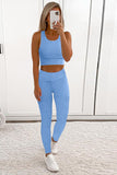 Sky Blue Black/Sky Blue/Blue Crop Yoga Bra and High Waist Leggings Sports Wear LC261330-4