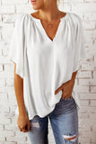 White Split Neck Pleated Loose Blouse LC25112686-1