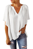 White Split Neck Pleated Loose Blouse LC25112686-1