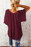 Red Split Neck Pleated Loose Blouse LC25112686-3