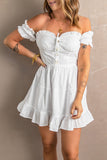 White Corset Detail Off the Shoulder Ruffled Short Dress LC2211057-1