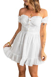 White Corset Detail Off the Shoulder Ruffled Short Dress LC2211057-1