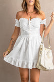 White Corset Detail Off the Shoulder Ruffled Short Dress LC2211057-1