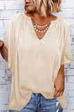 Beige Split Neck Pleated Loose Blouse LC25112686-15